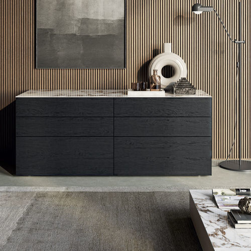 Cômoda contemporânea - SLIM - Dall'Agnese - em madeira laqueada / em carvalho / em grés porcelanato