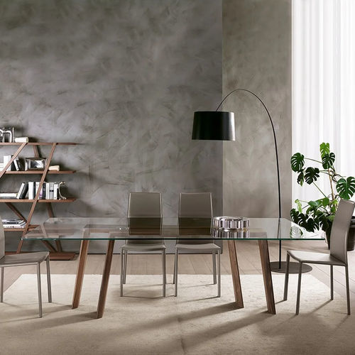 Mesa de jantar contemporânea - TEN FOR TEN - Pacini & Cappellini - em vidro temperado / com base em nogueira / com base em madeira de freixo