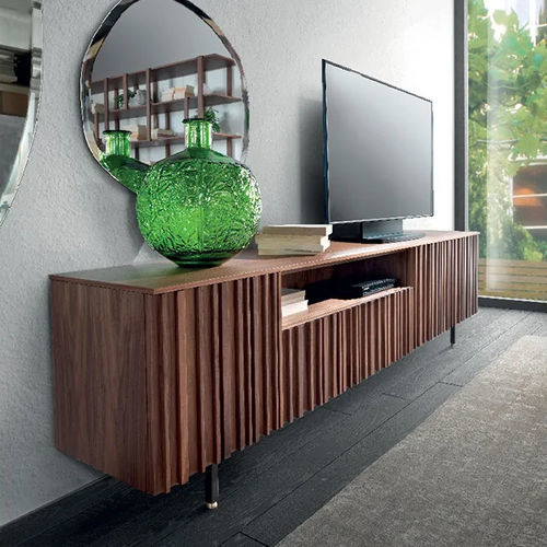 Rack de TV contemporâneo - LINE  - Pacini & Cappellini - com compartimento de arrumação / metálico / com folheado de madeira