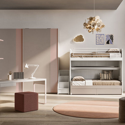 Quarto infantil branco - Start s26 - Clever - cinza / rosa / castanho