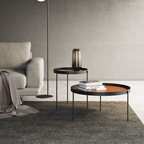 Mesa gueridon de design industrial - FLOYD - Doimo Salotti - com folheado de madeira / metálica / em pedra