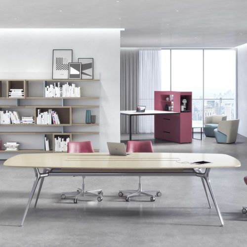 Mesa de reunião contemporânea - P016 - ESTEL - em madeira / em laminado / em alumínio