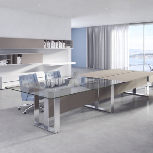 Mesa de reunião contemporânea - ALTAGAMMA - ESTEL - com folheado de madeira / em vidro / em couro