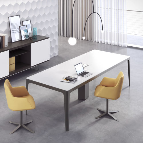 Mesa de reunião contemporânea - GRAND MORE - ESTEL - metálica / em vidro / com base metálica
