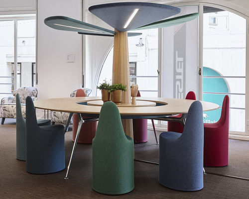 Mesa de trabalho contemporânea - BAOBAB - ESTEL - em madeira / em laminado melamínico / redonda
