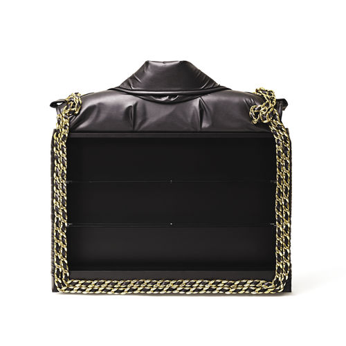 Livreiro de design original - BIKER CABINET - Gufram - em madeira laqueada / em vidro / em couro