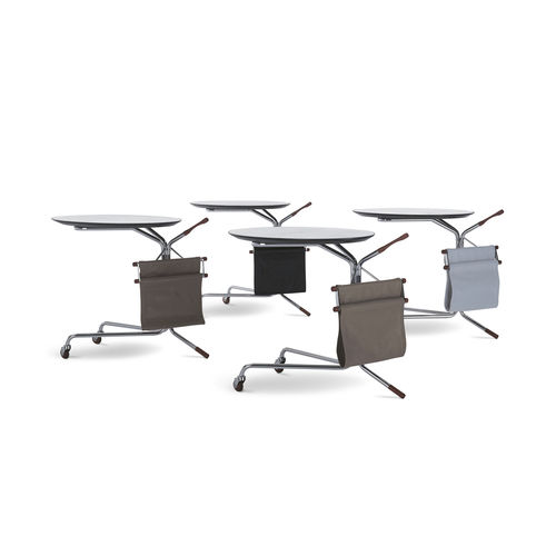 Mesa lateral contemporânea - SINGLE - i4 MARIANI - em couro / com base em aço cromado / oval