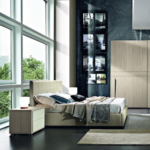 Cama de casal - GRACE2 - M.C.S. - contemporânea / estofada / com cabeceira em couro