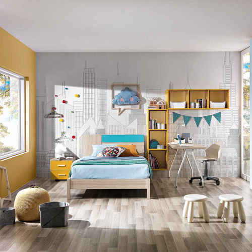 Quarto infantil azul - OMNIA O5/01 - M.C.S. - amarelo / em olmo / unissexo