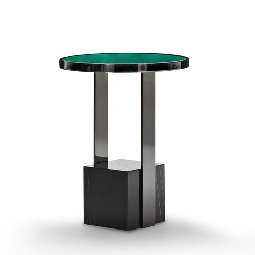 Mesa lateral contemporânea - BLACK & MORE - Malerba - em madeira laqueada / em vidro / com base metálica