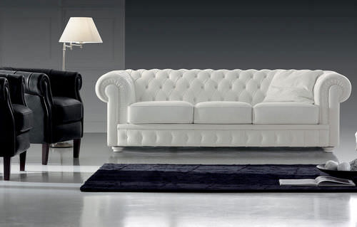 Sofá Chesterfield - MOZART 297 - Marinelli - em poliéster / branco / de 3 lugares