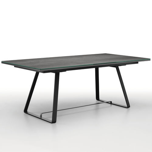 Mesa contemporânea - Alfred - MIDJ - em vidro / em cerâmica / com base em aço laqueada