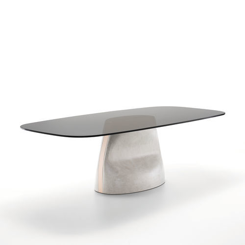 Mesa de jantar contemporânea - Gran Sasso - MIDJ - em vidro / com base em couro / com base em cimento