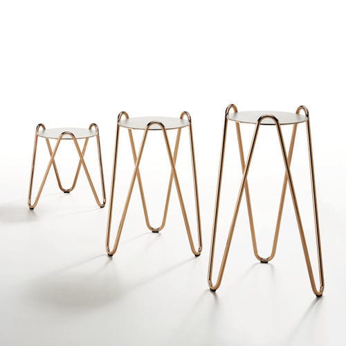 Mesa lateral contemporânea - Apelle Chic - MIDJ - em cerâmica / em couro / com base metálica laqueada