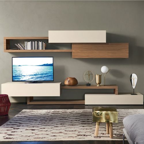 Móvel de parede contemporâneo para TV - LAMPO PIANALI L6C18 - SANGIACOMO - em madeira laqueada / modular / com prateleiras