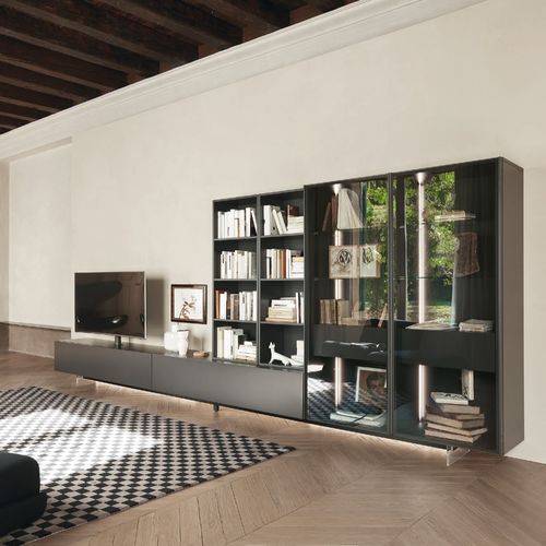 Móvel de parede contemporâneo para TV - LAMPO SCRIGNO L6C32 - SANGIACOMO - em vidro / em alumínio laqueado / modular