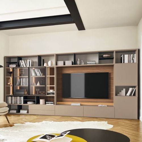 Móvel de parede de sala contemporâneo - MODO M6C60 - SANGIACOMO - em vidro fumê / com folheado de madeira / em nogueira