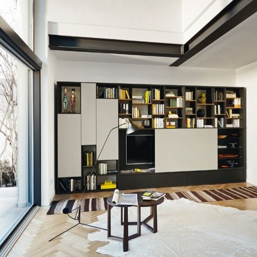 Móvel de parede de sala contemporâneo - MODO M6C74 - SANGIACOMO - em vidro laqueado / com folheado de madeira / em carvalho