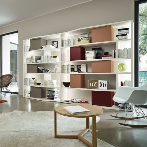 Livreiro contemporâneo - MODO M6C87 - SANGIACOMO - em madeira laqueada fosca / com iluminação embutida / branco