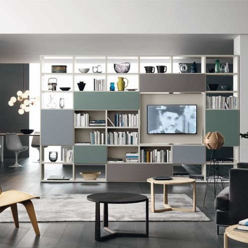 Móvel de parede de sala contemporâneo - MODO M6C90 - SANGIACOMO - em madeira laqueada fosca / em metal laqueado / para TV