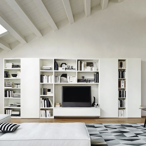 Móvel de parede de sala contemporâneo - MODO M6C94 - SANGIACOMO - em madeira laqueada fosca / em alumínio / para TV