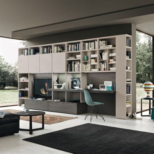 Móvel de parede de sala contemporâneo - MODO M6C96 - SANGIACOMO - com folheado de madeira / em carvalho / em laminado melamínico