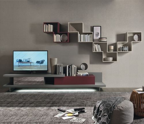 Móvel de parede contemporâneo para TV - LAMPO L6C38 - SANGIACOMO - em madeira laqueada / de metacrilato / modular