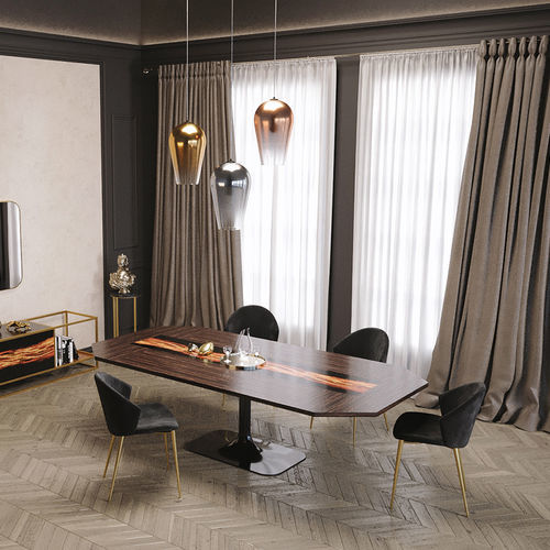 Mesa de jantar contemporânea - MOON  - Scandal Home Couture - em ébano / com base metálica / com pé central