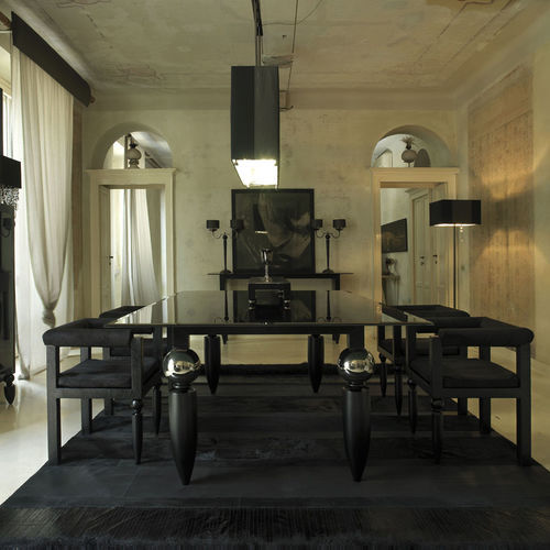 Mesa de jantar contemporânea - RETTANGOLO - Scandal Home Couture - em vidro / com base em madeira / com base metálica