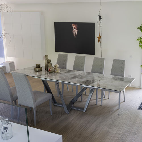 Mesa de jantar contemporânea - PRIAMO 180 - Target Point - em grés porcelanato / com base em metal escovado / retangular