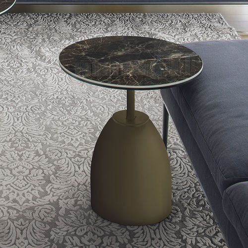 Mesa lateral contemporânea - BULLET CORNER - Target Point - em grés porcelanato / com base em metal pintado / redonda