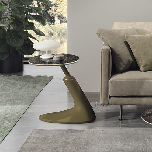 Mesa lateral contemporânea - LEAF CORNER - Target Point - em vidro temperado / em grés porcelanato / com base em poliuretano
