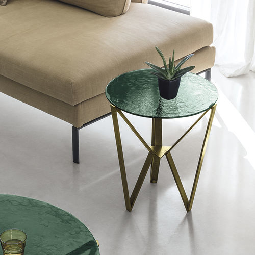 Mesa lateral contemporânea - SPIDER CORNER - Target Point - em vidro / em grés porcelanato / com base em metal pintado