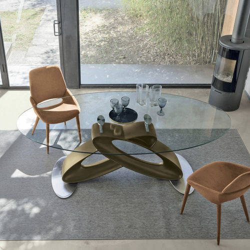 Mesa contemporânea - ECLIPSE 220 - Target Point - em vidro temperado / com base em poliuretano / oval