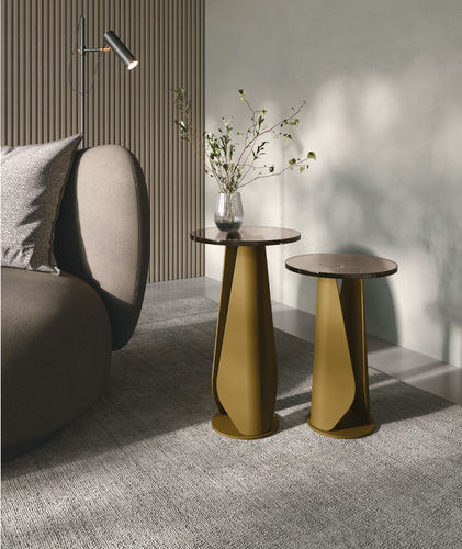 Mesa lateral contemporânea - TILE - Target Point - em vidro / com base metálica / redonda