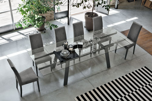 Mesa de jantar contemporânea - GIOVE 180 - Target Point - em vidro temperado / em grés porcelanato / com base em metal pintado