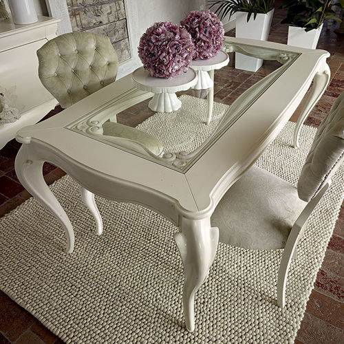 Mesa de estilo - GIULIETTA - Volpi - em vidro / com base em madeira laqueada / retangular