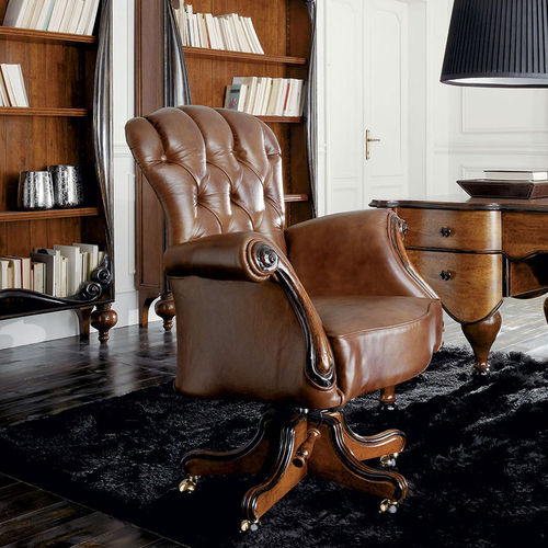 Poltronas de escritório de estilo - EMMA  - Volpi - em couro / em madeira / com base em estrela