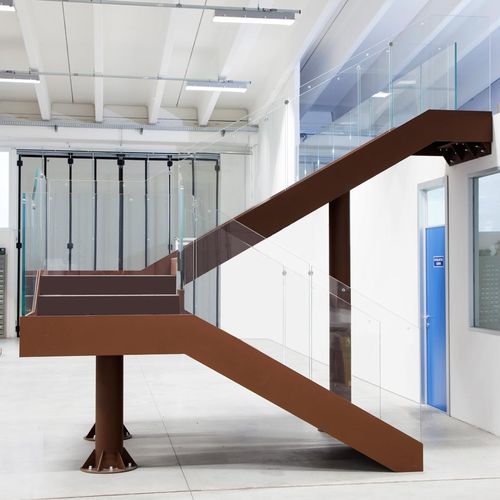 Escada em U - LERICI FULL T-E-GLASS - ITALIAN FASHION STAIRS - com degraus em metal / com estrutura em aço / da linha comercial