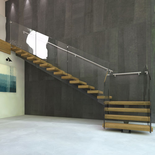 Escada reta - CAMOGLI B-E-GLASS - ITALIAN FASHION STAIRS - em U / com degraus em madeira / metálica