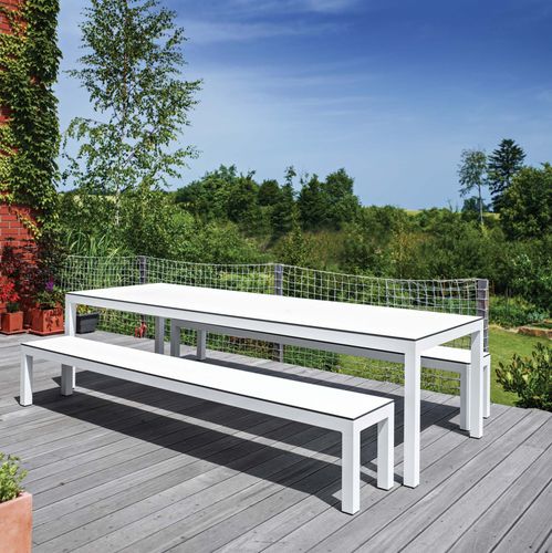 Conjunto de mesa e bancos contemporâneo - LEUVEN   - Todus - em alumínio laqueado / em aço inoxidável / em HPL
