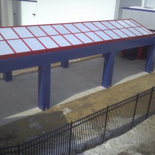 Cobertura para entrada - SKYSHADE 3700® - EXTECH Exterior Technologies, Inc - para estabelecimento do setor terciário / metálica / em vidro