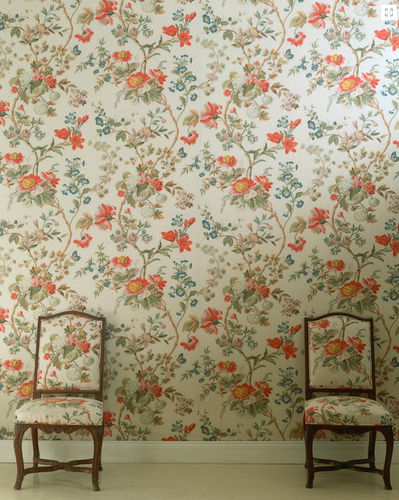 Tecido para estofados - GIAMAICAN - COLONY - com padrão floral / em algodão / estampado à mão