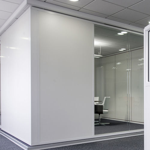 Divisória removível - FIRST - Tiaso - com vidro / em madeira / da linha comercial