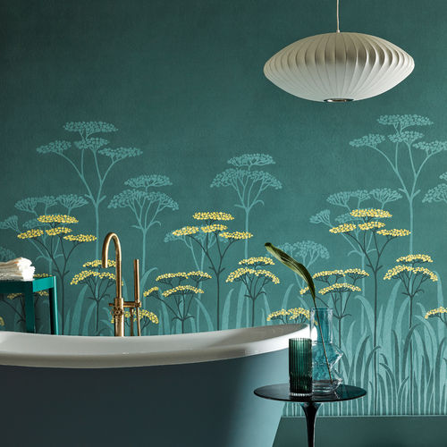 Papel de parede contemporâneo - ACHILLEA - The Little Greene - floral / efeito papel de parede / cinza