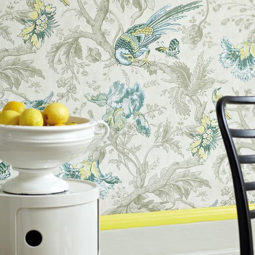 Papel de parede clássico - CROWE HALL LANE - The Little Greene - floral / com animais / efeito papel de parede