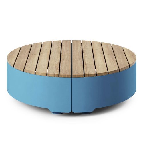 Banco para espaço público contemporâneo - High Round - NOLA INDUSTRIER - em carvalho / em aço revestido a pó / em zinco