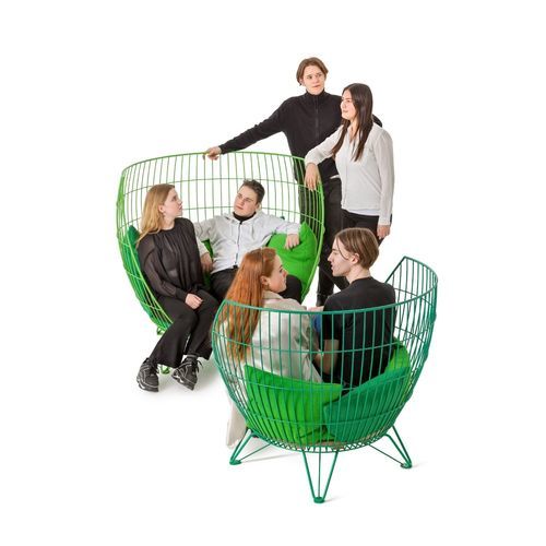 Poltrona contemporânea - Big, Small & Mini Basket - NOLA INDUSTRIER - em tecido / em carvalho / em aço inoxidável
