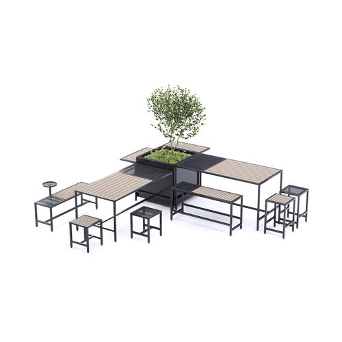 Conjunto de mesa e bancos contemporâneo - Join Furniture Series - NOLA INDUSTRIER - em carvalho / em aço / em aço zincado
