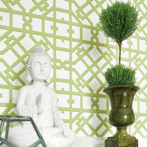 Papel de parede contemporâneo - TURNER - Thibaut - com padrão geométrico / cinza / verde
